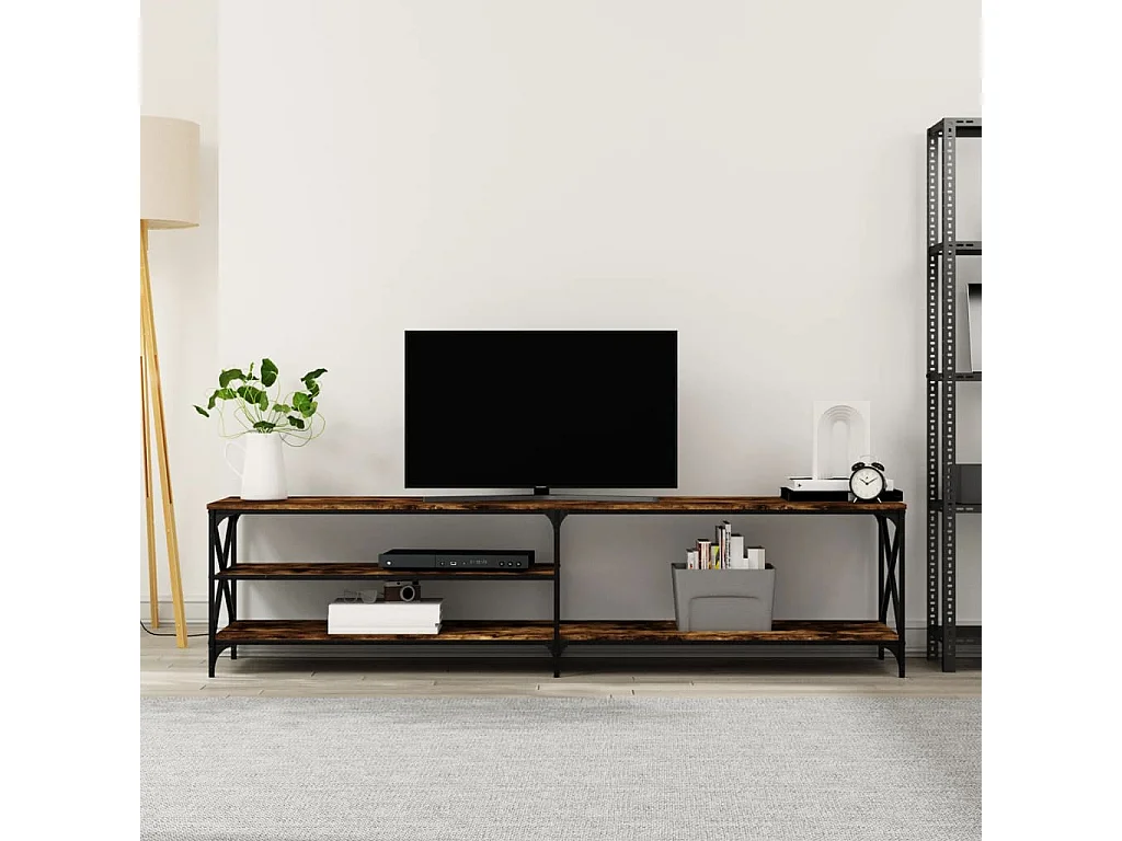 Meuble TV chêne fumé 200x40x50 cm bois d'ingénierie et métal