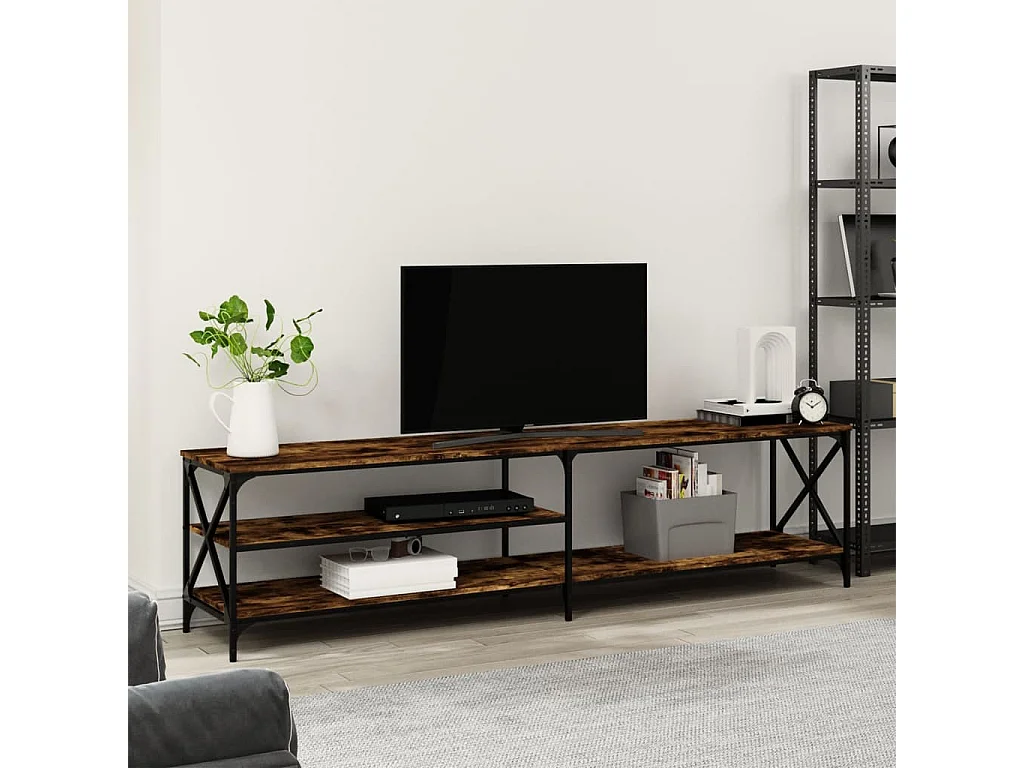 Meuble TV chêne fumé 200x40x50 cm bois d'ingénierie et métal