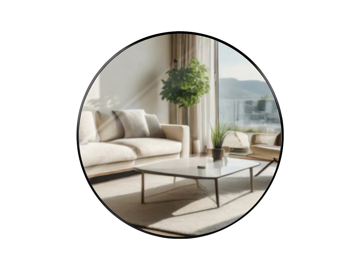 Miroir mural - rond Ø 80 cm - Métal - Noir - Elsie