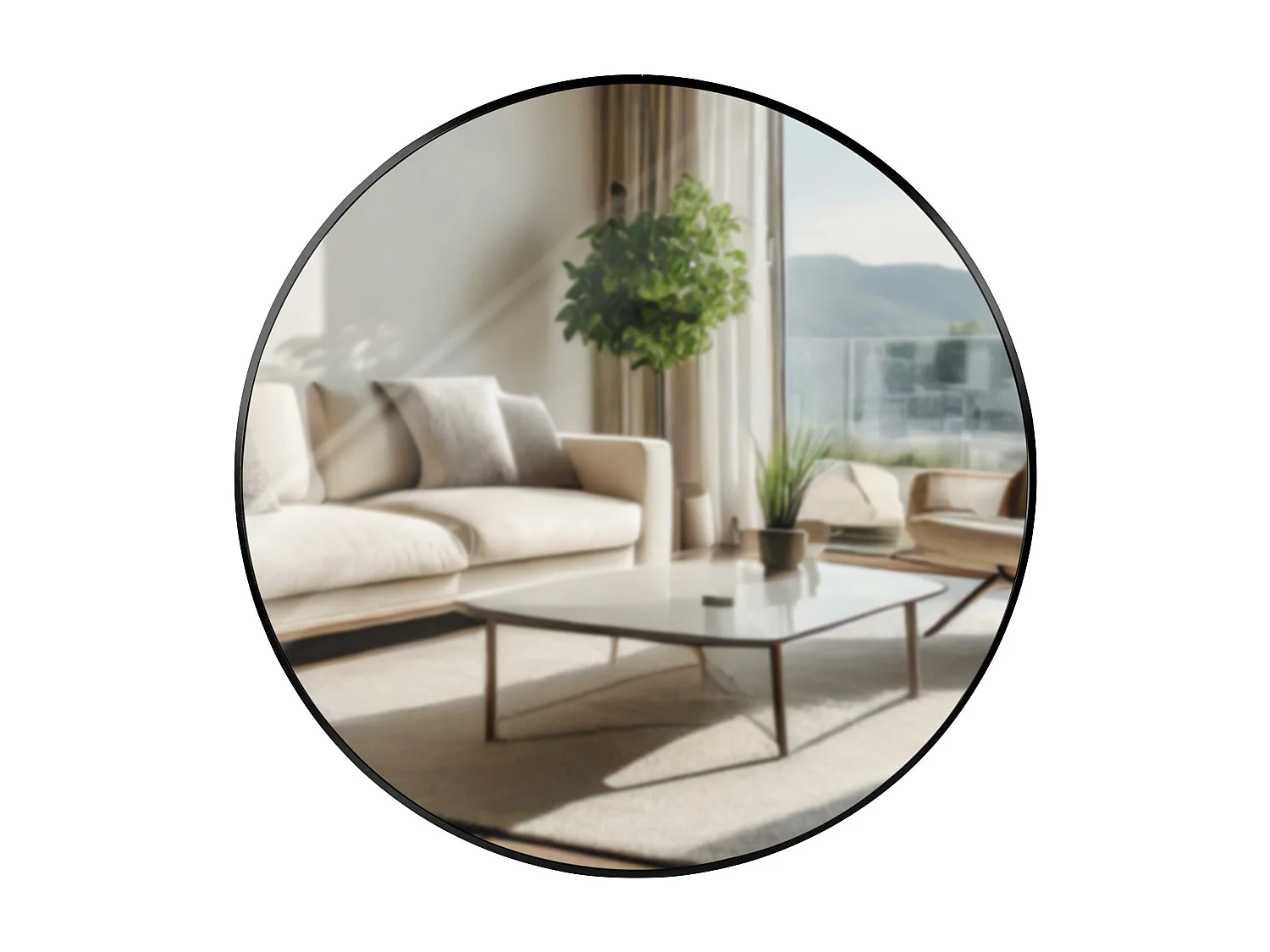 Miroir mural - rond Ø 80 cm - Métal - Noir - Elsie