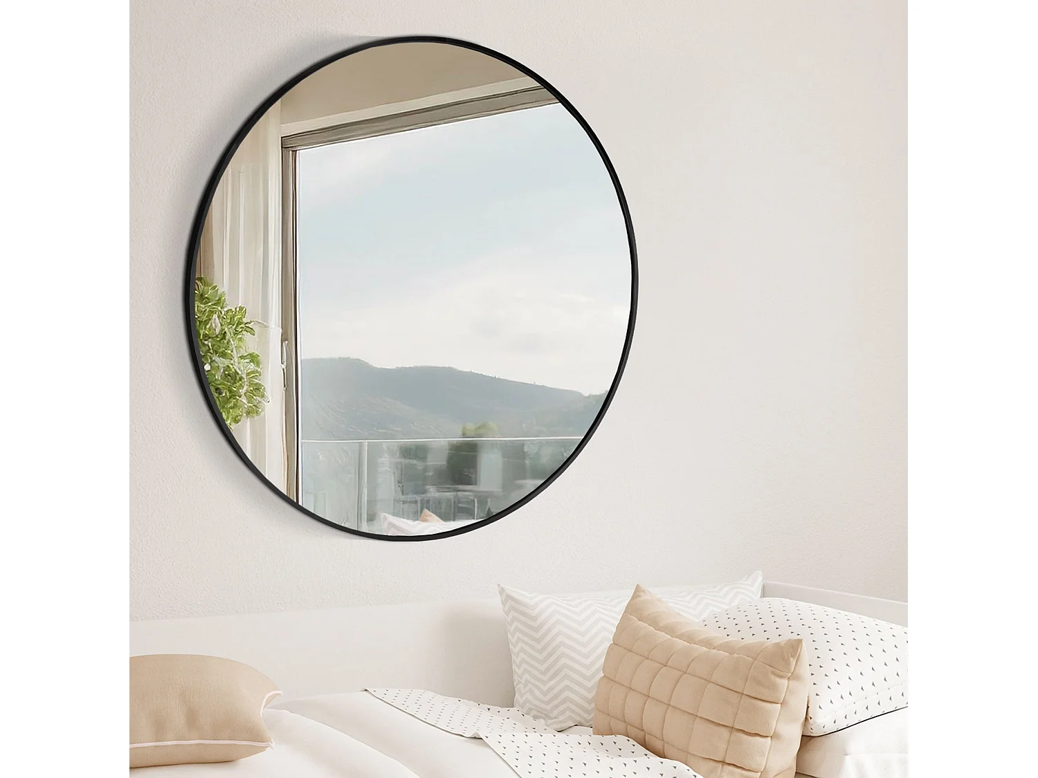 Miroir mural - rond Ø 80 cm - Métal - Noir - Elsie