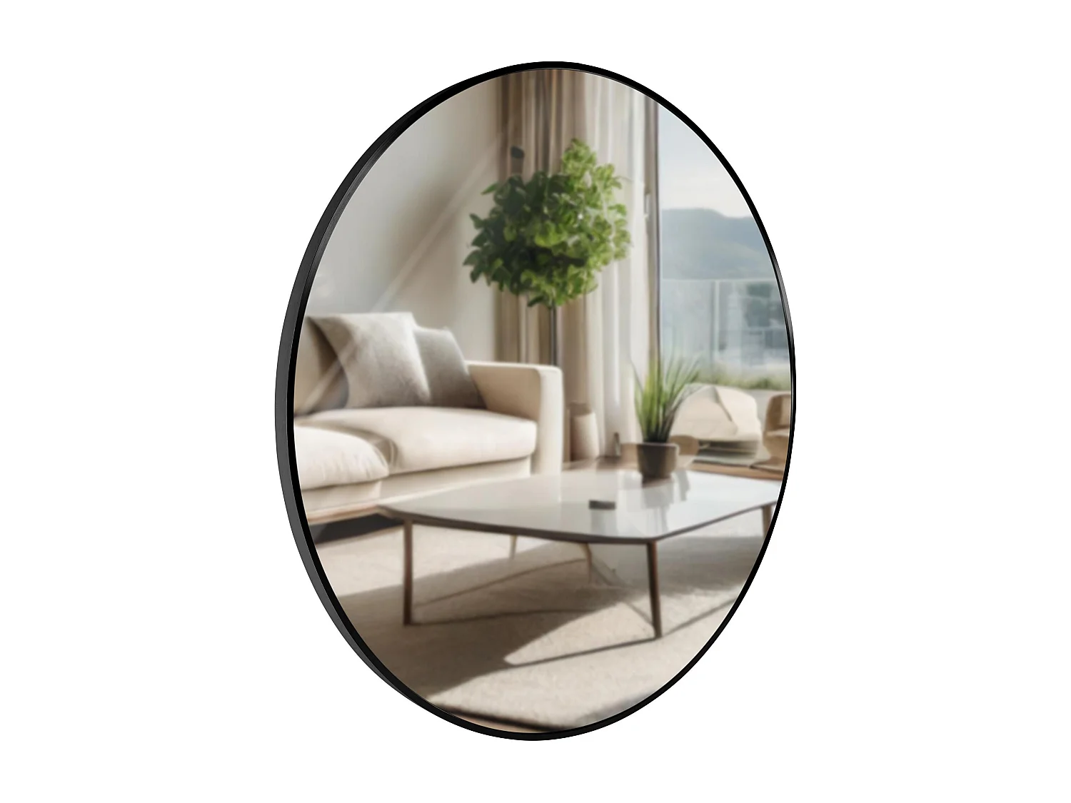 Miroir mural - rond Ø 80 cm - Métal - Noir - Elsie