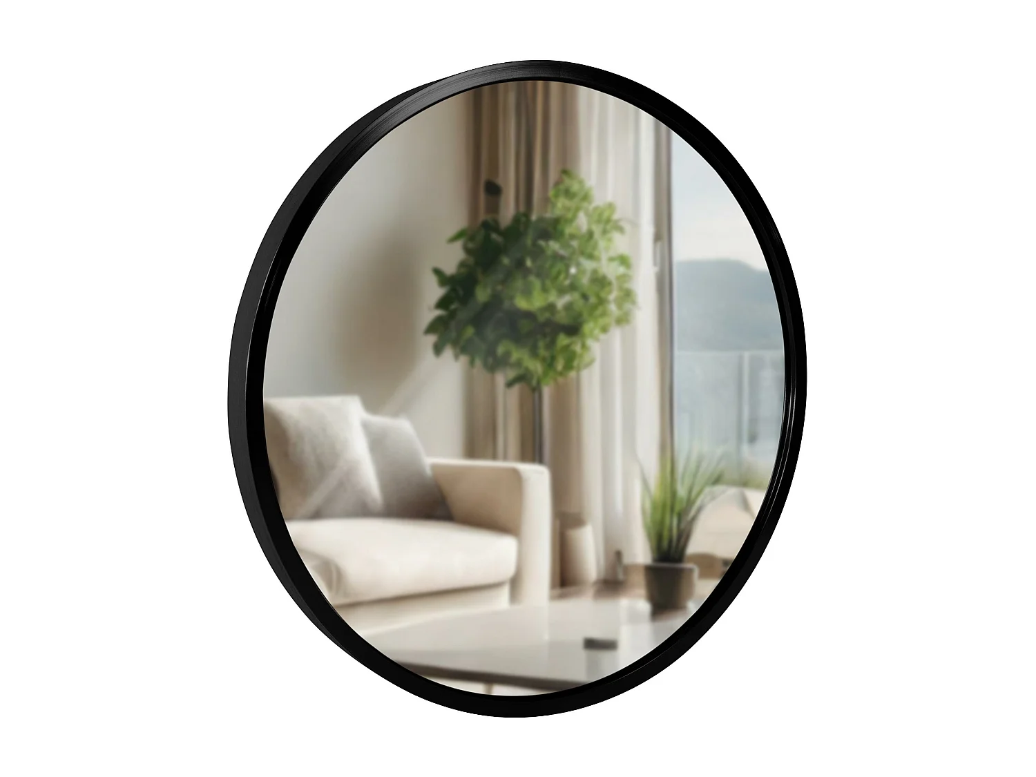 Miroir mural - rond Ø 30 cm - Métal - Noir - Elsie