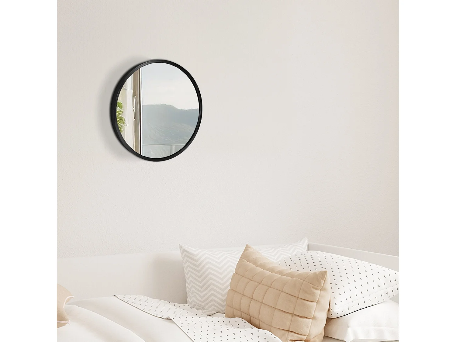 Miroir mural - rond Ø 30 cm - Métal - Noir - Elsie