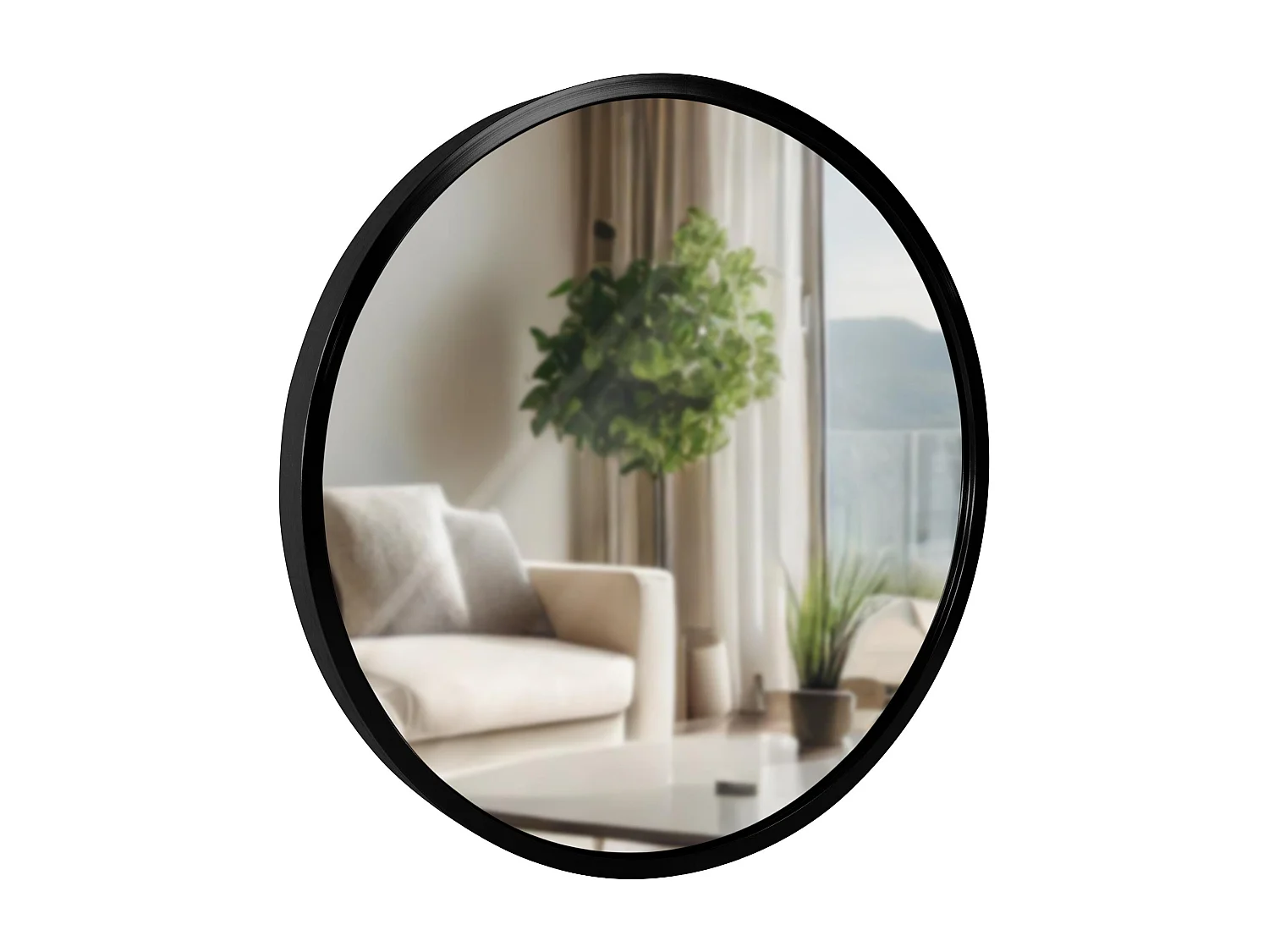 Miroir mural - rond Ø 30 cm - Métal - Noir - Elsie