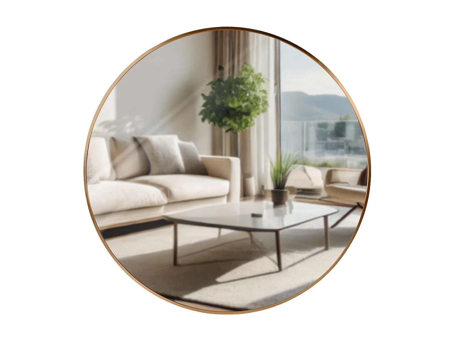 Miroir mural - rond Ø 80 cm - Métal - Or mat - Elsie