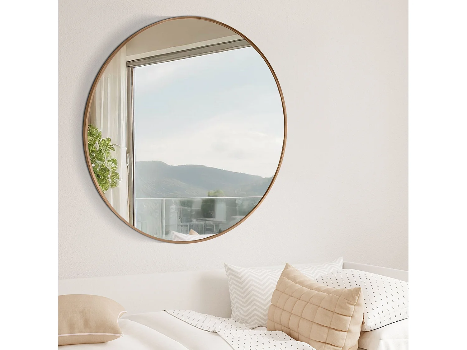 Miroir mural - rond Ø 80 cm - Métal - Or mat - Elsie