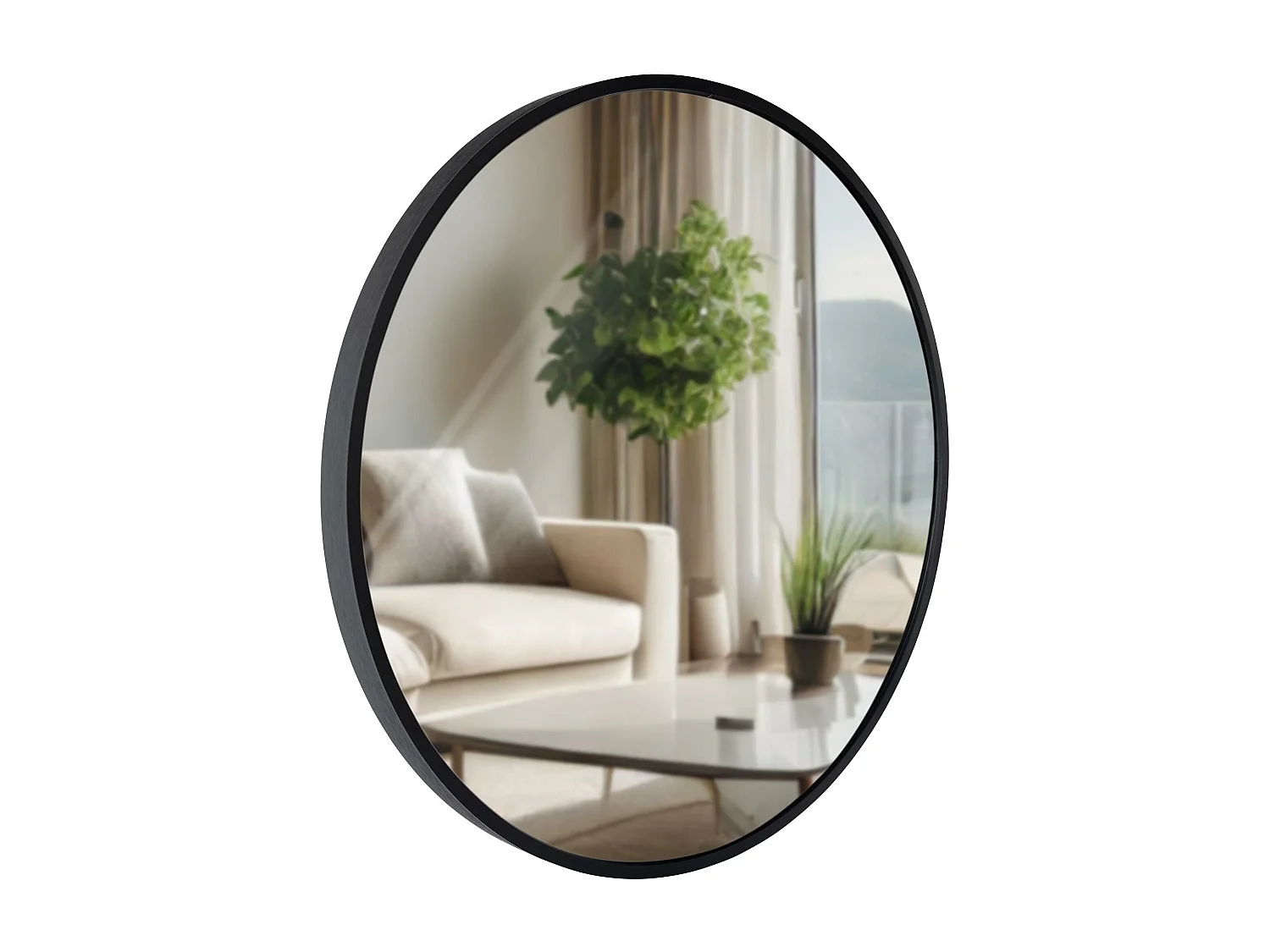 Miroir mural - rond Ø 45 cm - Métal - Noir - Elsie