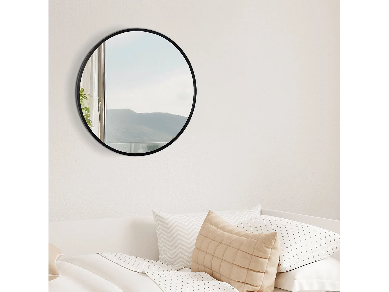 Miroir mural - rond Ø 45 cm - Métal - Noir - Elsie