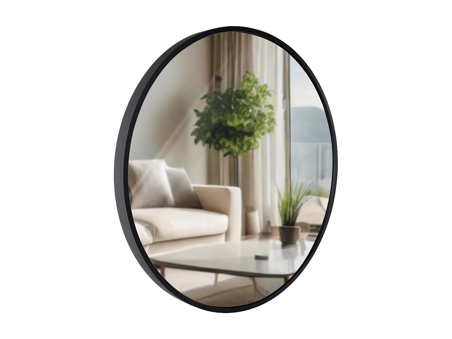 Miroir mural - rond Ø 45 cm - Métal - Noir - Elsie