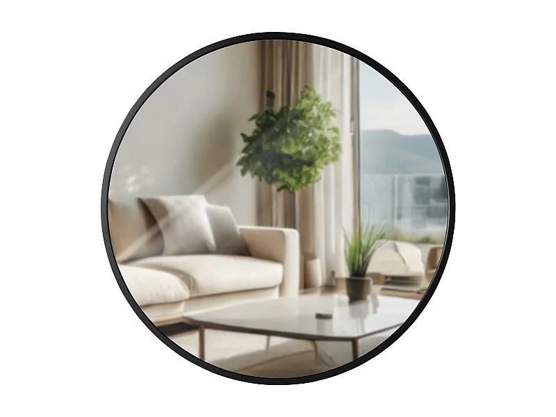 Miroir mural - rond Ø 45 cm - Métal - Noir - Elsie
