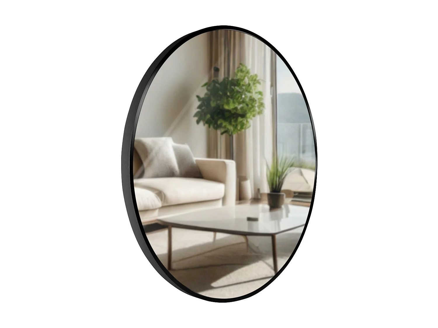 Miroir mural - rond Ø 60 cm - Métal - Noir - Elsie