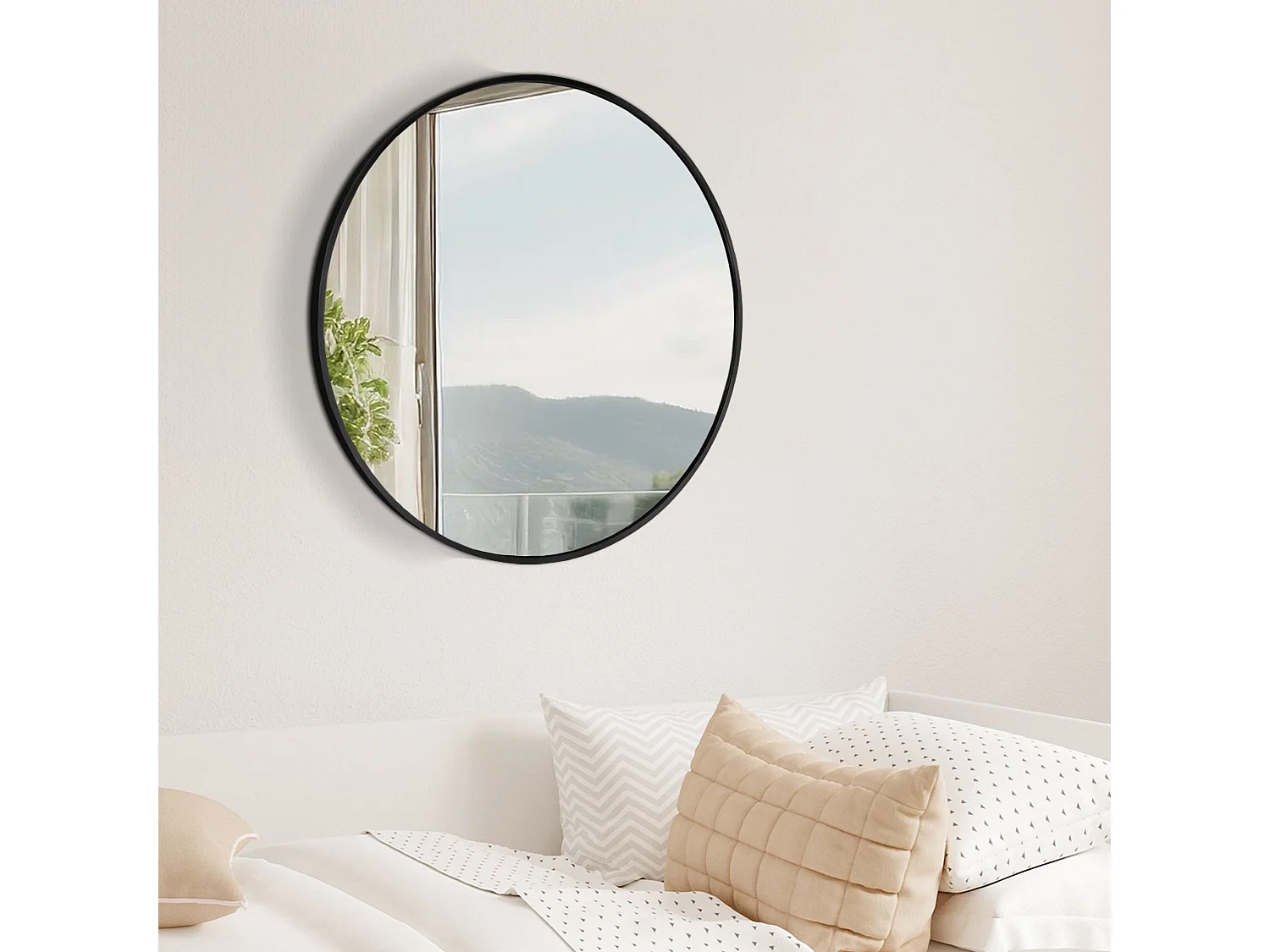 Miroir mural - rond Ø 60 cm - Métal - Noir - Elsie