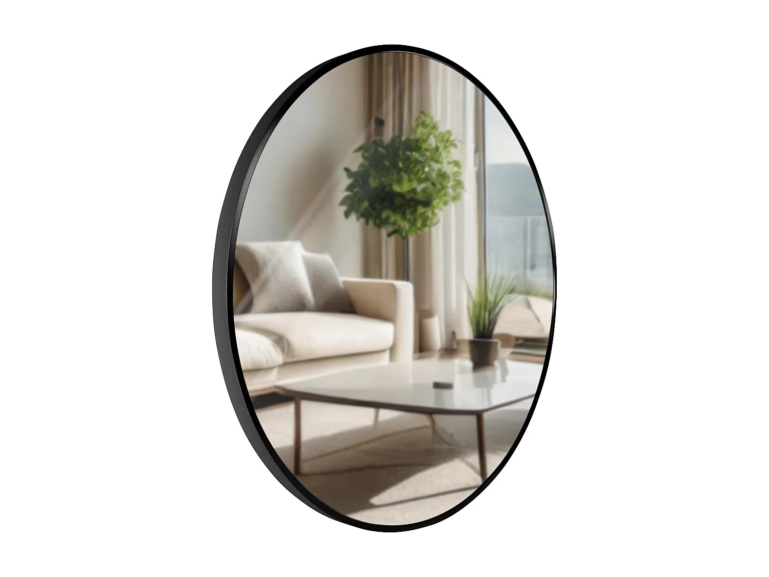 Miroir mural - rond Ø 60 cm - Métal - Noir - Elsie