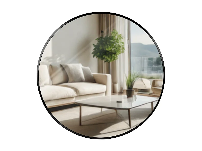 Miroir mural - rond Ø 60 cm - Métal - Noir - Elsie