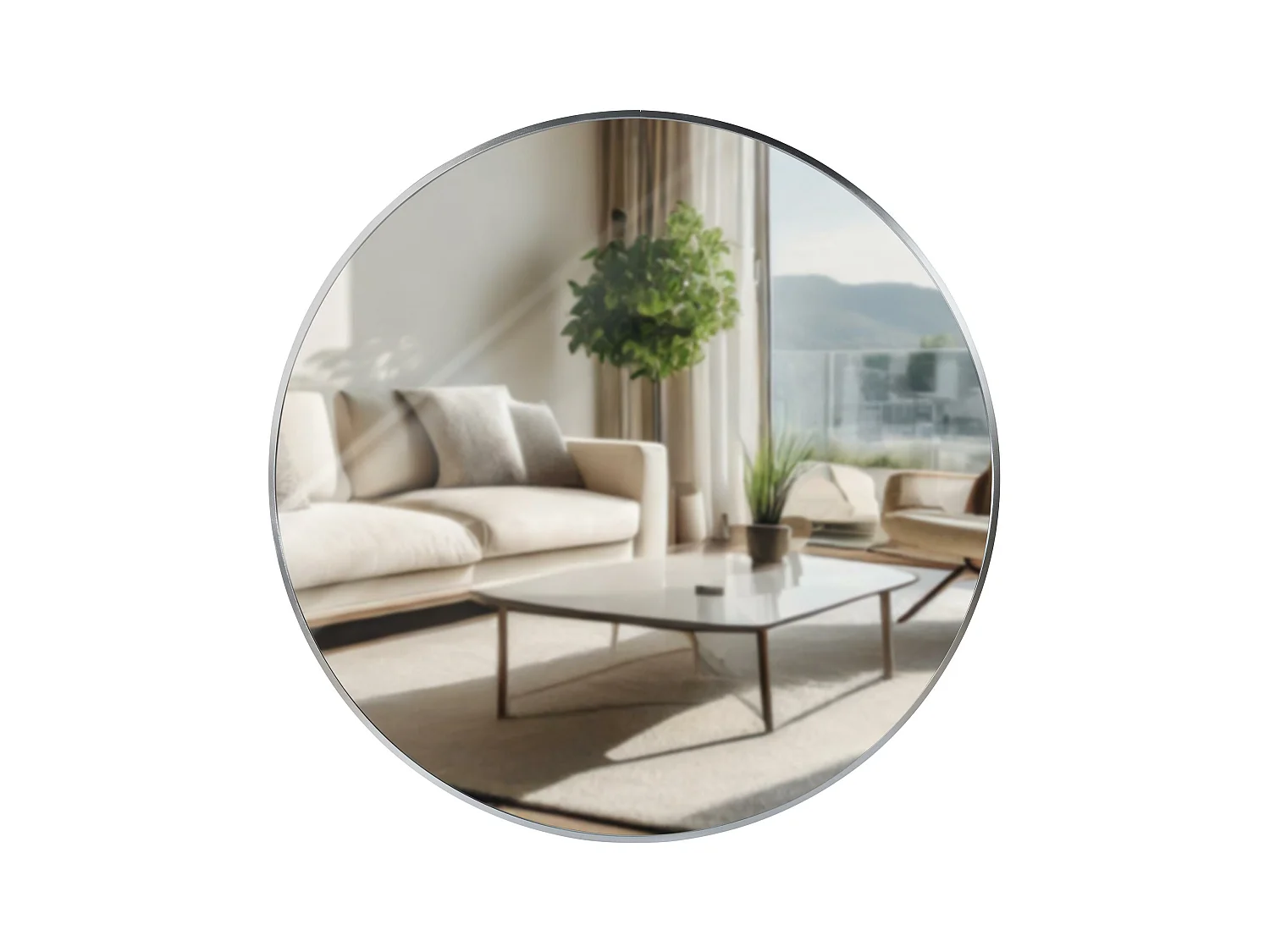 Miroir mural - rond Ø 80 cm - Métal - Argent - Elsie