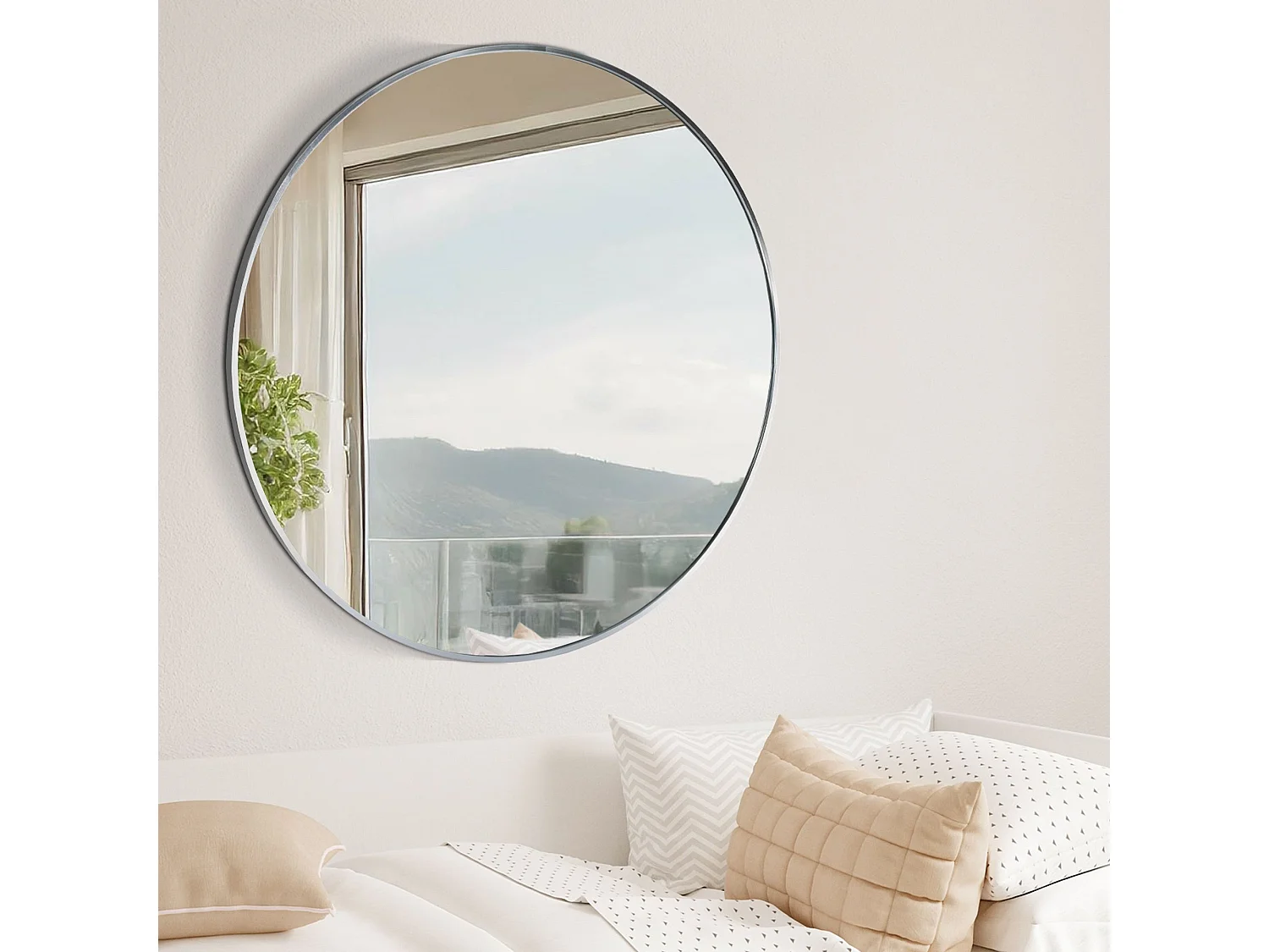 Miroir mural - rond Ø 80 cm - Métal - Argent - Elsie