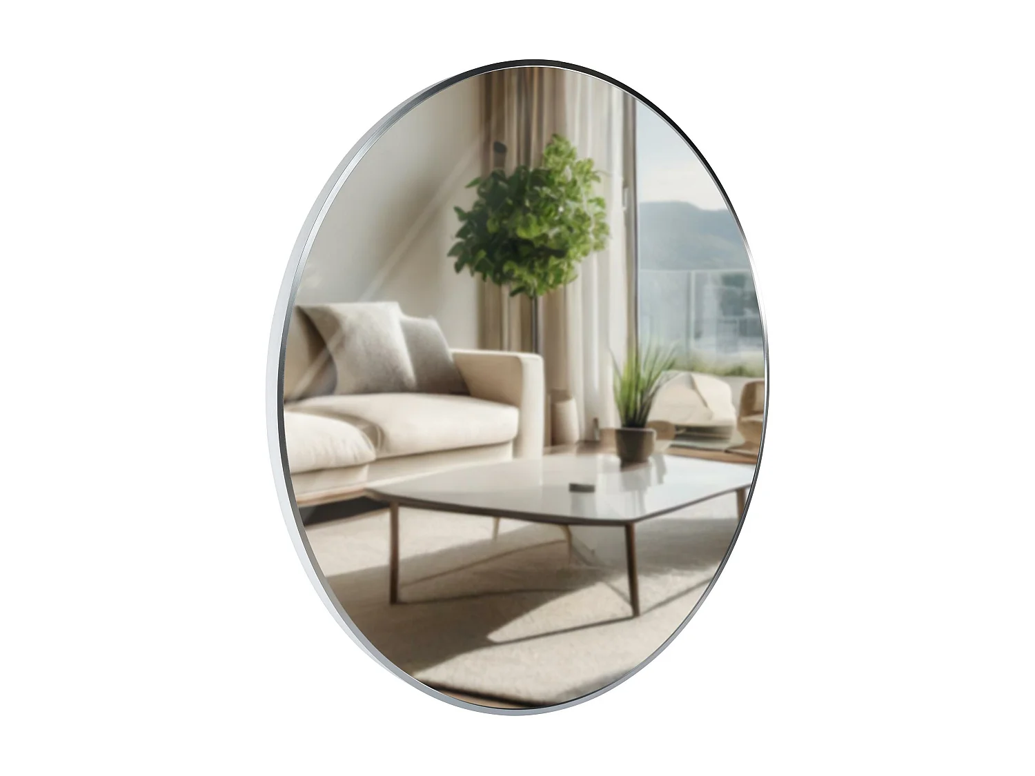 Miroir mural - rond Ø 80 cm - Métal - Argent - Elsie