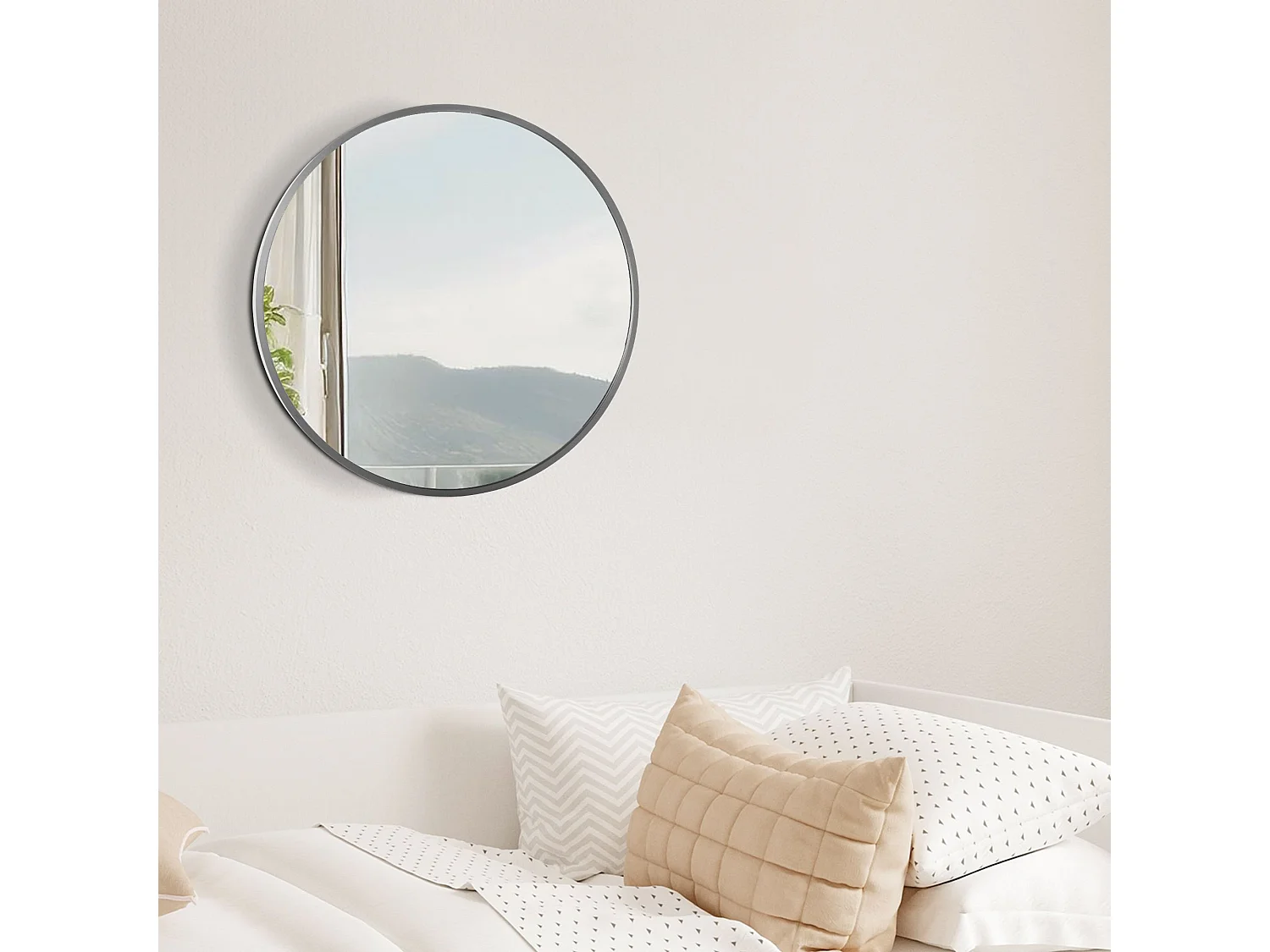 Miroir mural - rond Ø 45 cm - Métal - Argent - Elsie