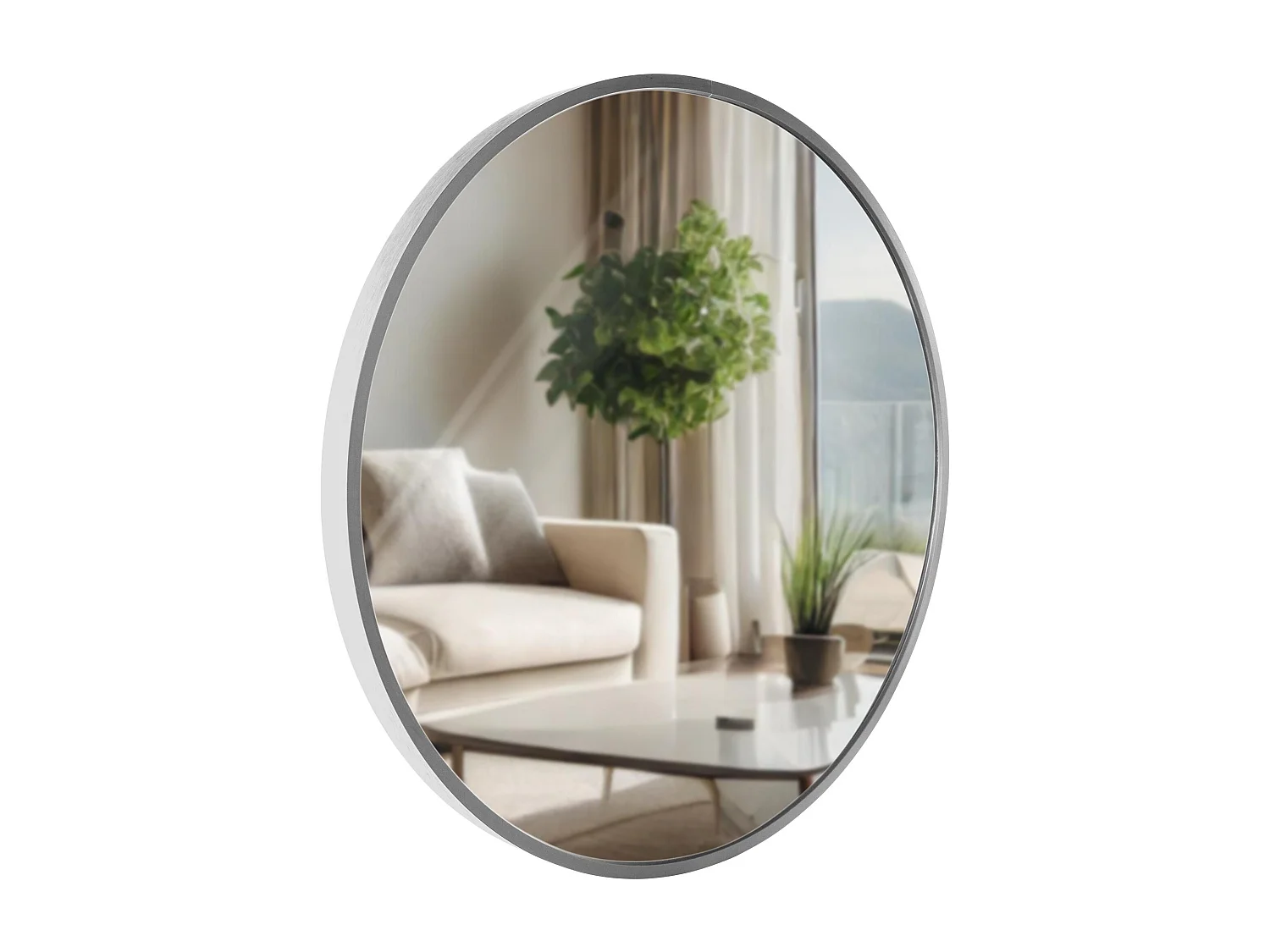 Miroir mural - rond Ø 45 cm - Métal - Argent - Elsie