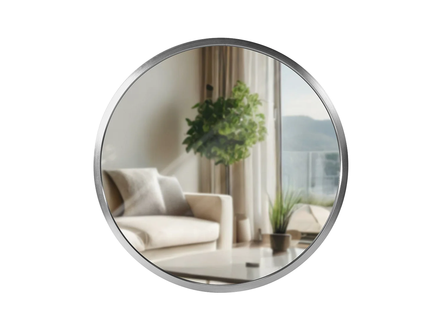 Miroir mural - rond Ø 30 cm - Métal - Argent - Elsie