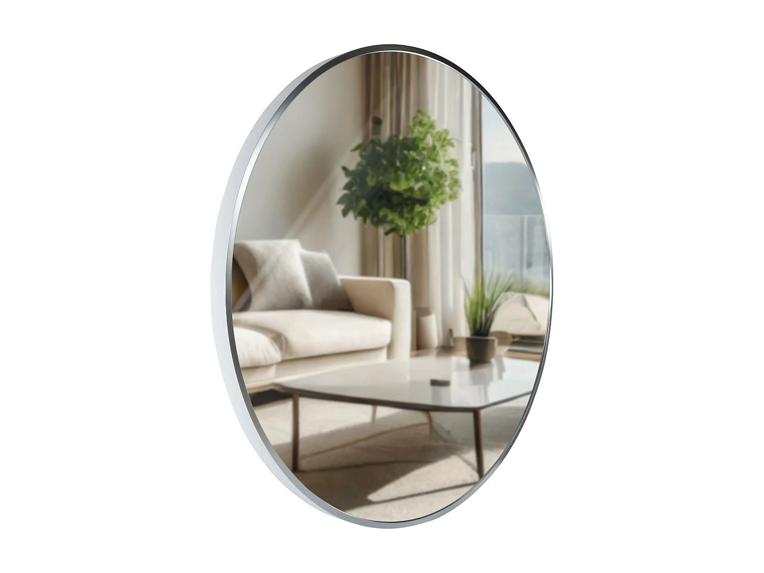 Miroir mural - rond Ø 60 cm - Métal - Argent - Elsie
