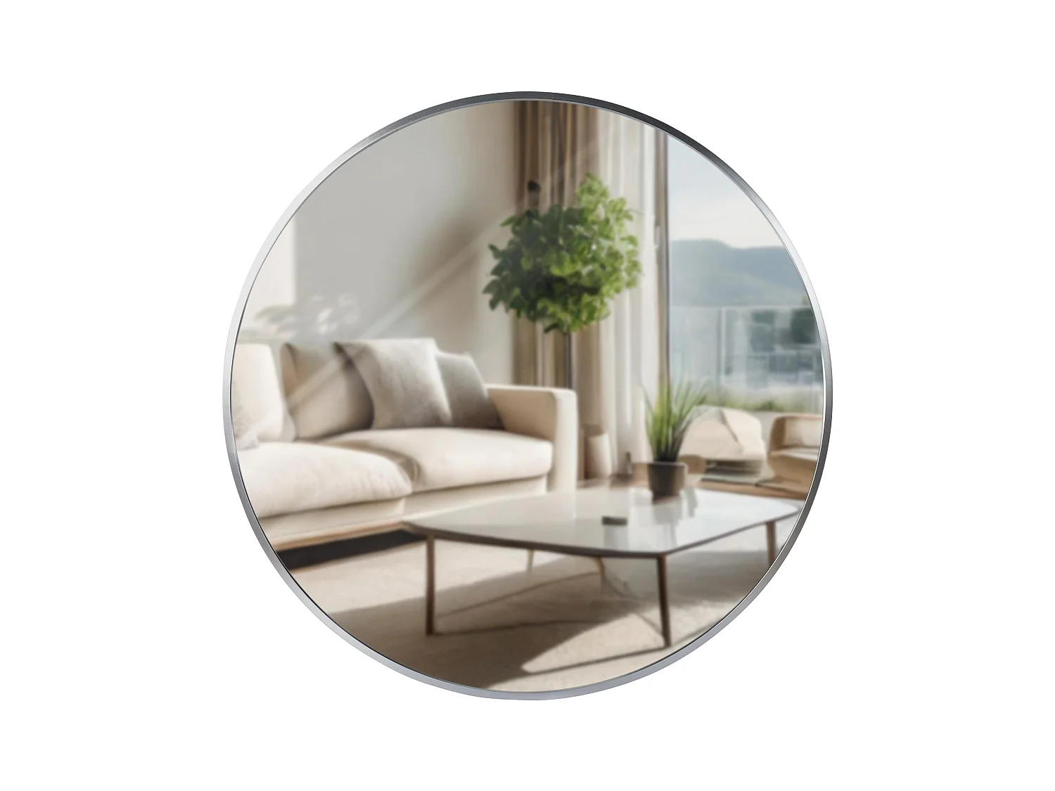 Miroir mural - rond Ø 60 cm - Métal - Argent - Elsie