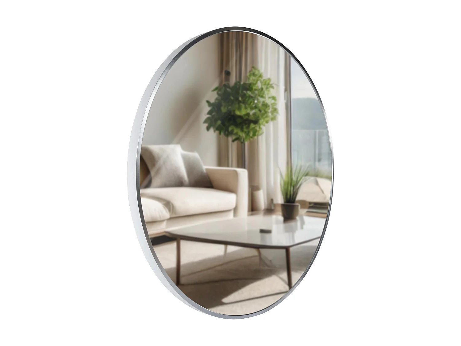 Miroir mural - rond Ø 60 cm - Métal - Argent - Elsie