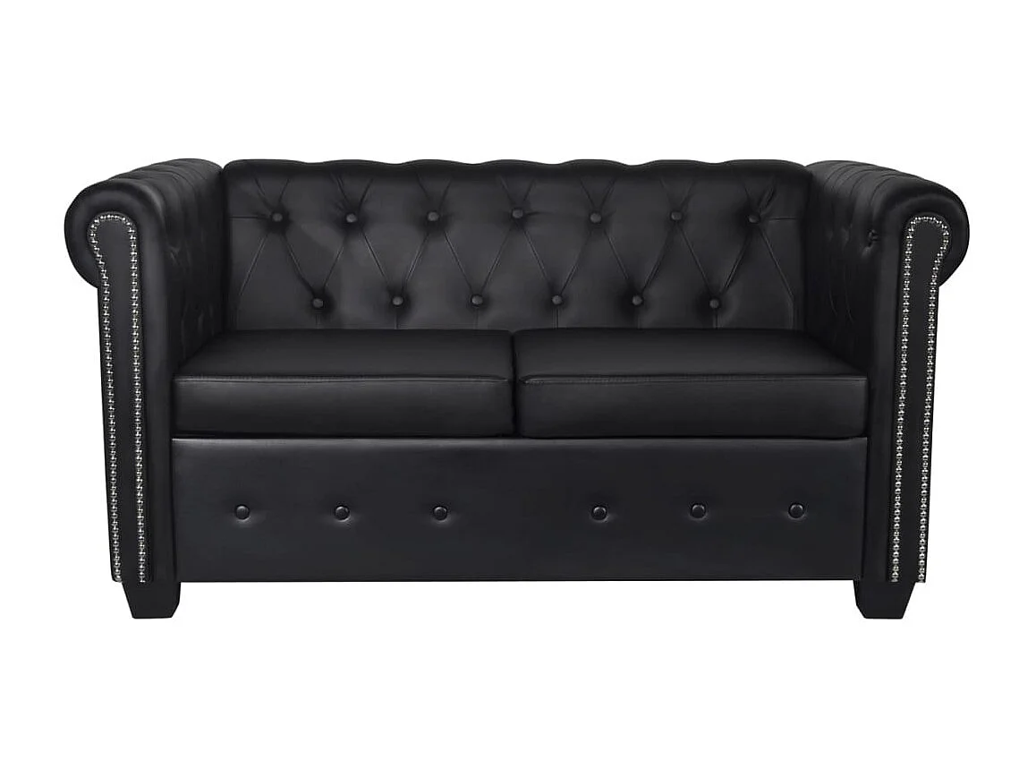 Canapé Chesterfield à 2 places cuir synthétique noir