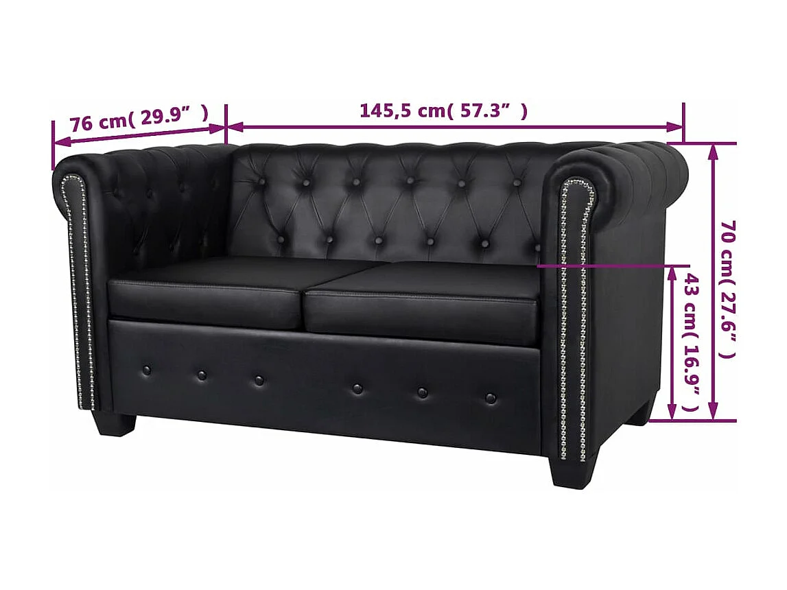 Canapé Chesterfield à 2 places cuir synthétique noir