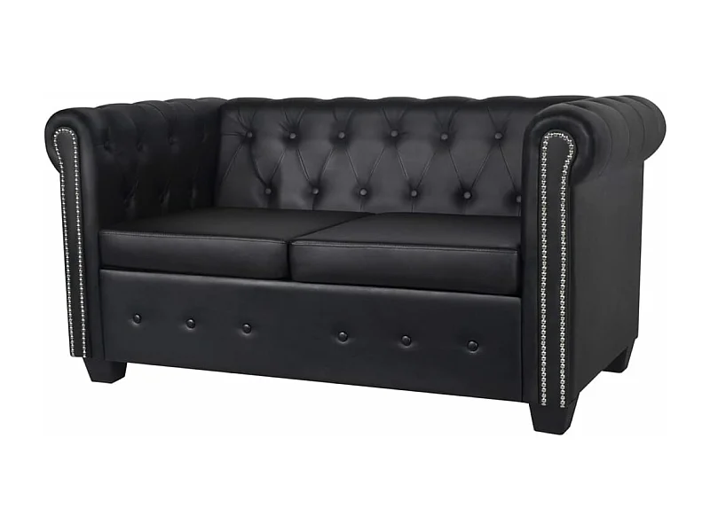 Canapé Chesterfield à 2 places cuir synthétique noir