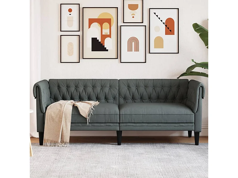 Canapé Chesterfield 3 places gris foncé tissu