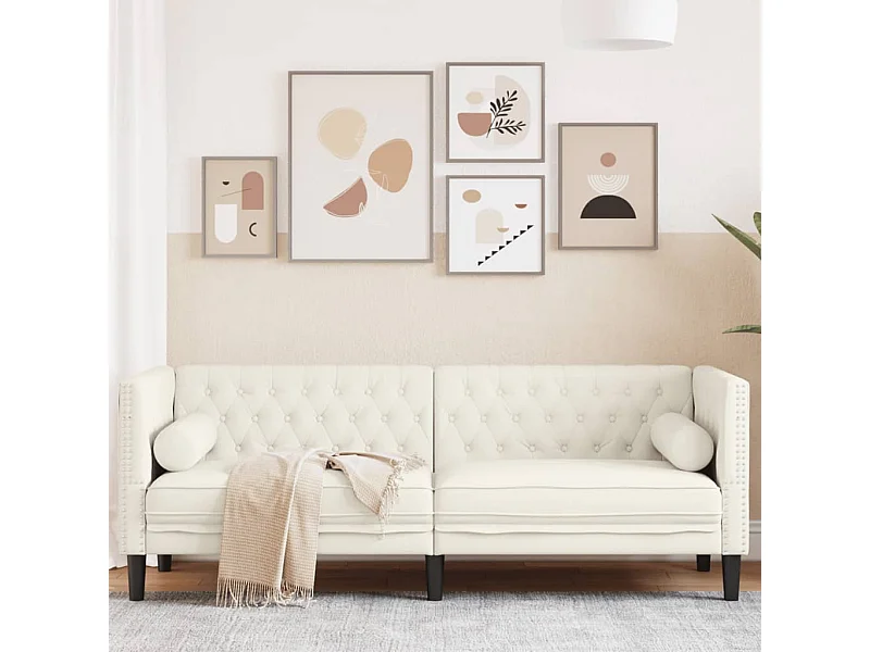 Canapé Chesterfield avec traversins 3 places crème velours