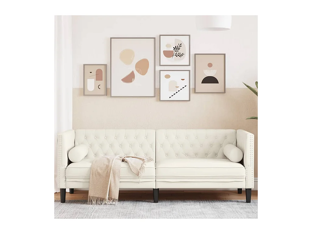Canapé Chesterfield avec traversins 3 places crème velours