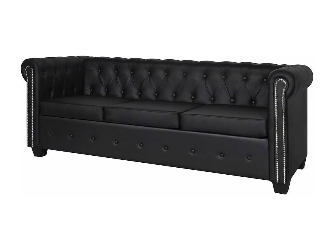 Canapé Chesterfield à 3 places cuir synthétique noir