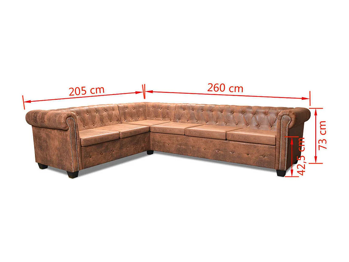 Chesterfield hoekbank 6-zits kunstleer bruin