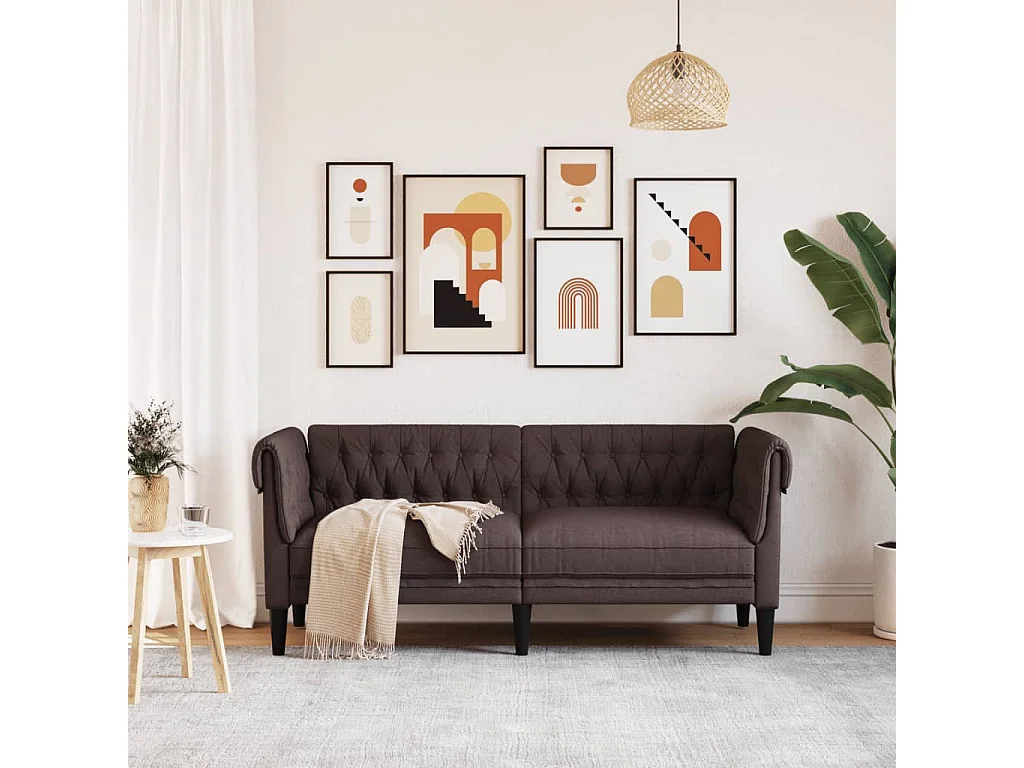 Canapé Chesterfield 2 places marron foncé tissu