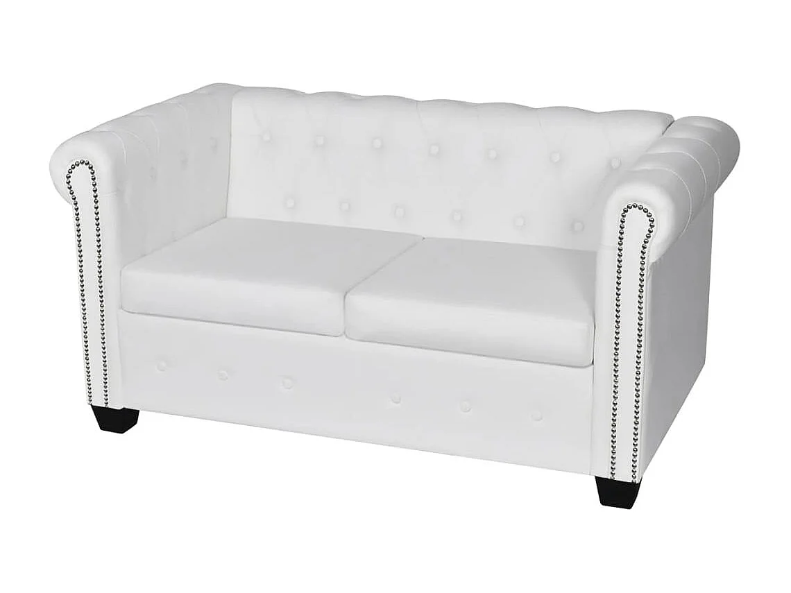 Tweezitsbank Chesterfield-stijl kunstleer wit