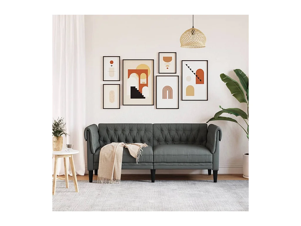 Canapé Chesterfield 2 places gris foncé tissu