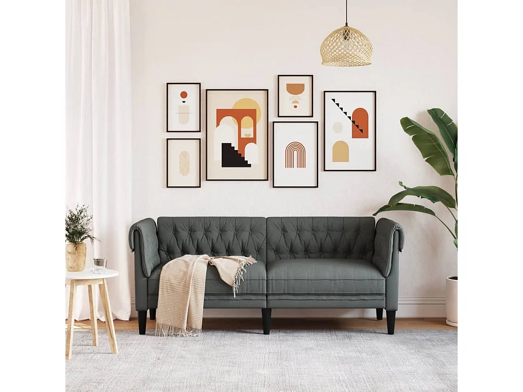 Canapé Chesterfield 2 places gris foncé tissu