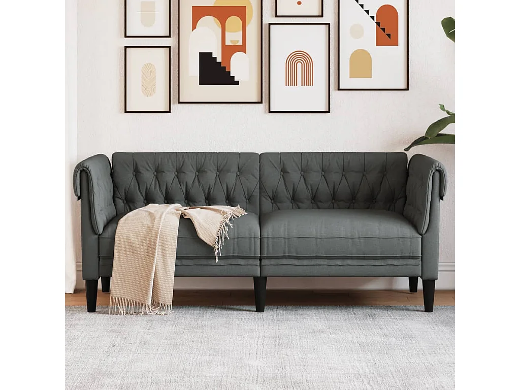Canapé Chesterfield 2 places gris foncé tissu