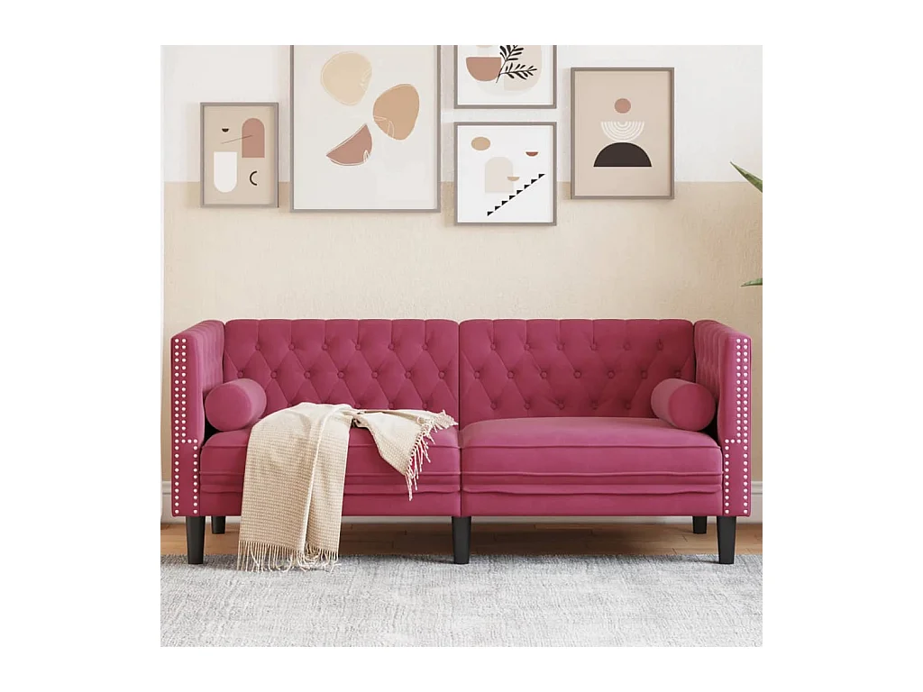 Canapé Chesterfield avec traversins 2 places velours
