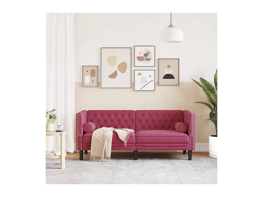 Canapé Chesterfield avec traversins 2 places velours