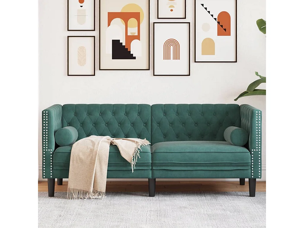 Canapé Chesterfield avec traversins 2 places vert foncé velours