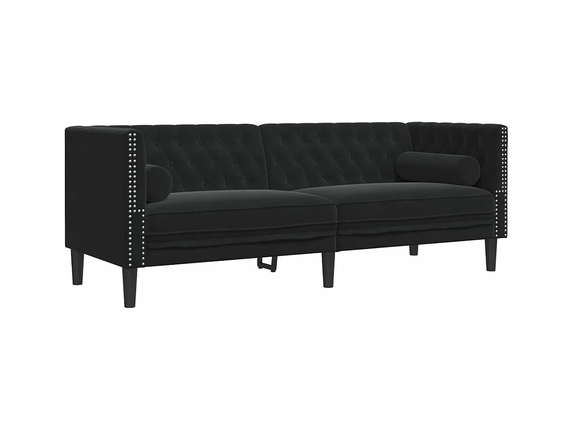 Canapé Chesterfield avec traversins 3 places noir velours