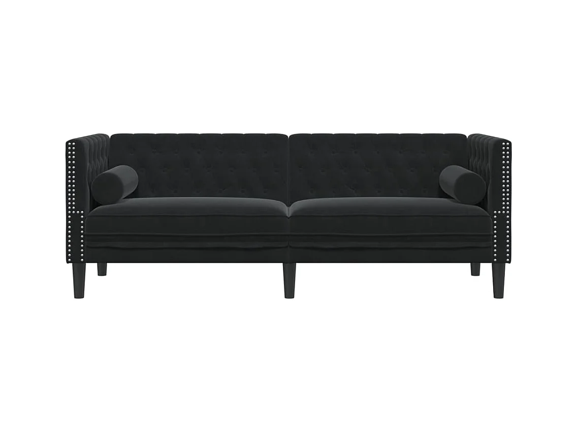 Canapé Chesterfield avec traversins 3 places noir velours