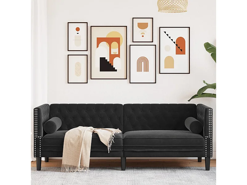 Driezitsbank Chesterfield-stijl met bolsters fluweel zwart