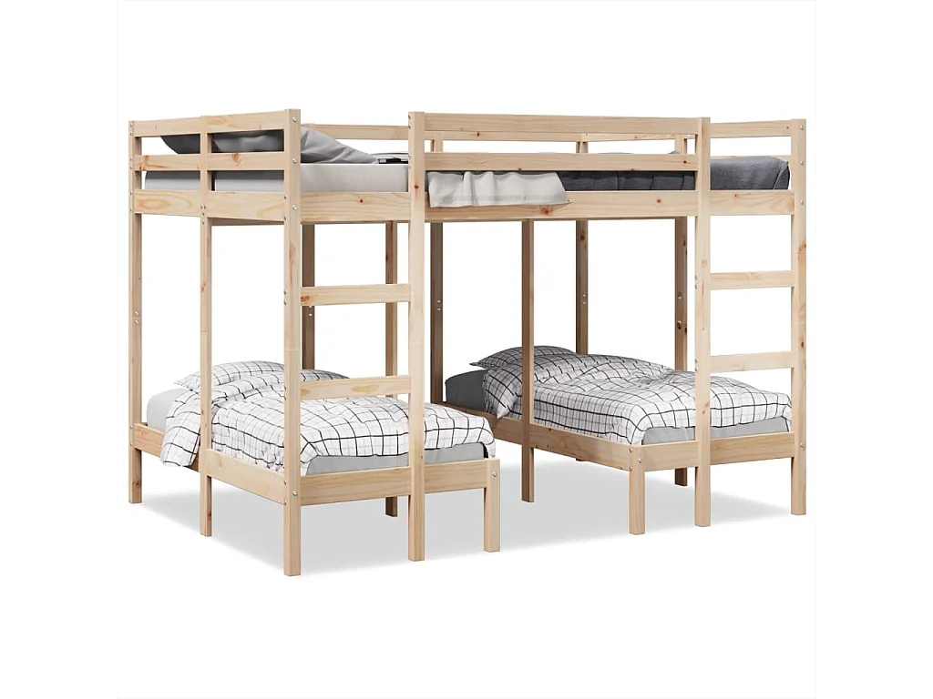Estructura de litera triple madera de pino 140x200/70x140 cm