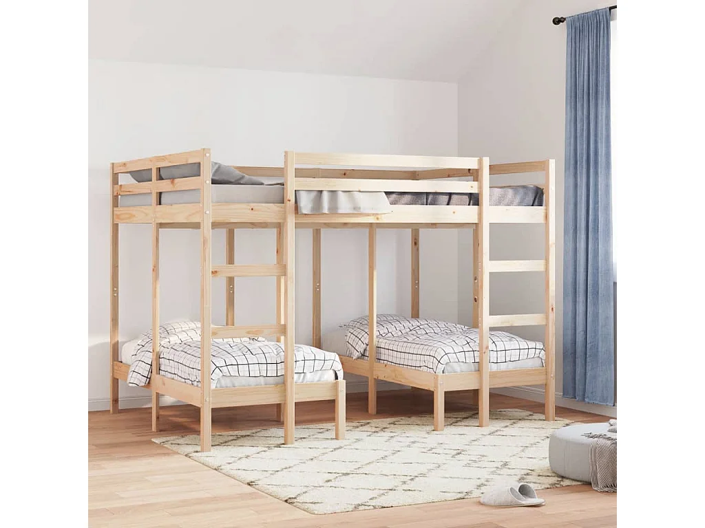 Estructura de litera triple madera de pino 140x200/70x140 cm