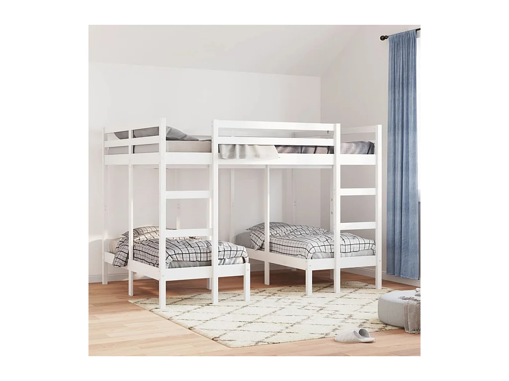 Lit superposé triple blanc 140x200/70x140 cm bois de pin massif